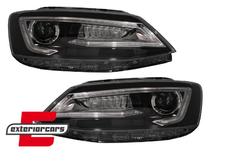 Prednja svjetla LED DRL SEQ žmigavci Bi-Xenon look (crna) / VW Jetta Mk6 VI (2011-2018), LPVWX0