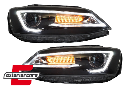 Prednja svjetla LED DRL SEQ žmigavci Bi-Xenon look (crna) / VW Jetta Mk6 VI (2011-2018), LPVWX0