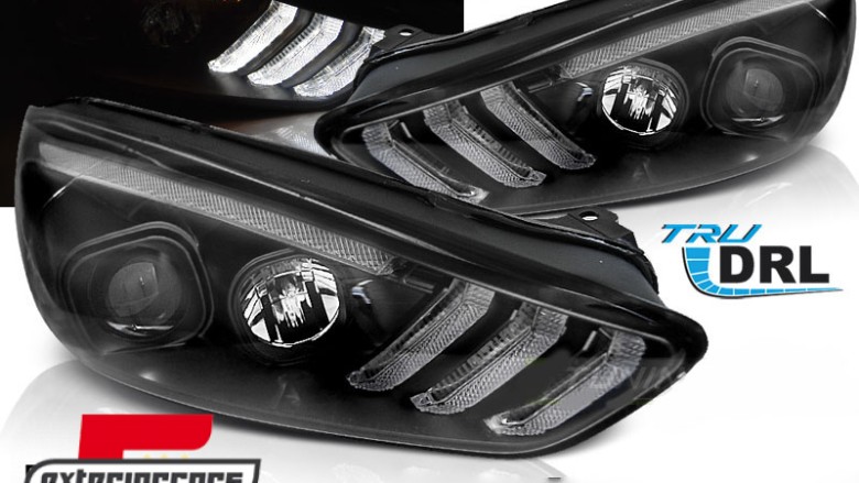 Prednja svjetla LED DRL SEQ žmigavci (crna) / / Ford Focus Mk3 Facelift (2014-2018), LPFO81