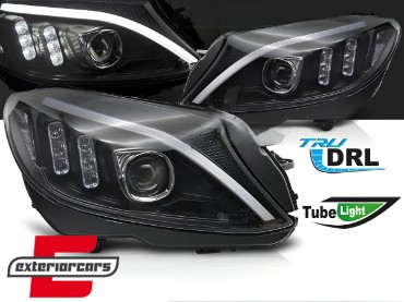 Prednja svjetla LED DRL SEQ žmigavci (crna) / Mercedes C-klasa W205 S205 A205 C205 (2014-2018), LPMEE7