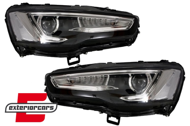 Prednja svjetla LED DRL SEQ žmigavci (crna) / Mitsubishi Lancer 8 (2007-2017), LPMI22