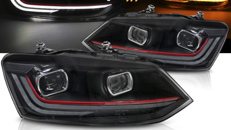 Prednja svjetla LED DRL SEQ žmigavci (crvena) / VW Polo Mk5 6R 6C (2009-2017), LPVX17