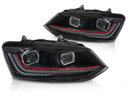 Prednja svjetla LED DRL SEQ žmigavci (crvena) / VW Polo Mk5 6R 6C (2009-2017), LPVX17