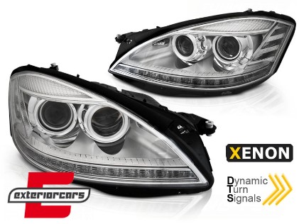 Prednja svjetla LED DRL SEQ žmigavci Facelift look (chrome) / Mercedes S-klasa W221 (2005-2009), LPMEC5