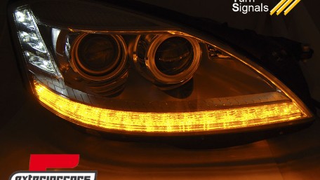 Prednja svjetla LED DRL SEQ žmigavci Facelift look (chrome) / Mercedes S-klasa W221 (2005-2009), LPMEC5