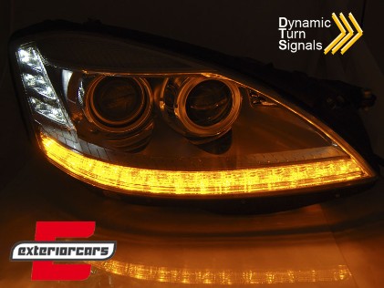 Prednja svjetla LED DRL SEQ žmigavci Facelift look (chrome) / Mercedes S-klasa W221 (2005-2009), LPMEC5