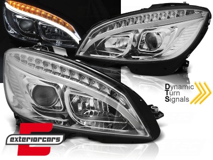 Prednja svjetla LED DRL SEQ žmigavci W205 look (chrome) / Mercedes C klasa W204 S204 limuzina karavan (2007-2010), LPMEC3