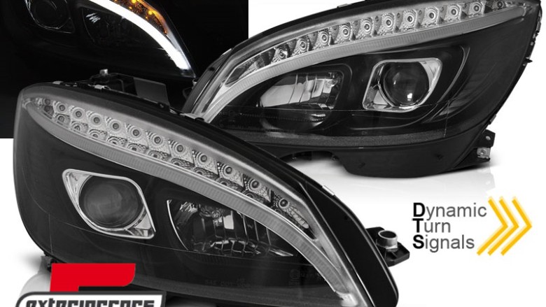Prednja svjetla LED DRL SEQ žmigavci W205 look (crna) / Mercedes C klasa W204 S204 limuzina karavan (2007-2010), LPMEC4