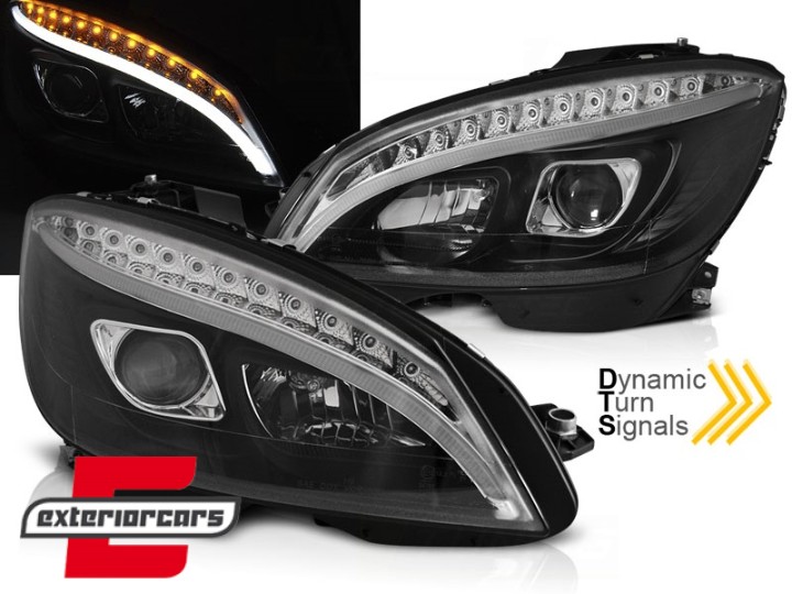 Prednja svjetla LED DRL SEQ žmigavci W205 look (crna) / Mercedes C klasa W204 S204 limuzina karavan (2007-2010), LPMEC4