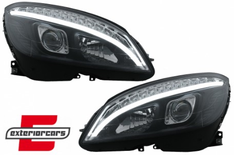Prednja svjetla LED DRL SEQ žmigavci W205 look (crna) / Mercedes C klasa W204 S204 limuzina karavan (2007-2010), LPMEC4