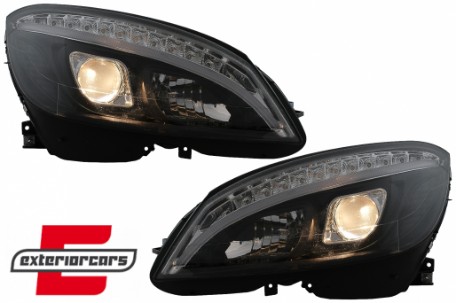 Prednja svjetla LED DRL SEQ žmigavci W205 look (crna) / Mercedes C klasa W204 S204 limuzina karavan (2007-2010), LPMEC4
