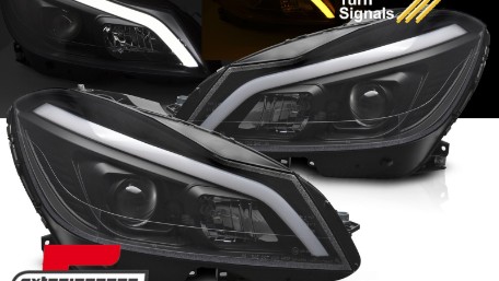 Prednja svjetla LED DRL SEQ žmigavci W205 look (mat crna) / Mercedes C-klasa W204 S204 C204 Facelift (2011-2014), LPMEF3