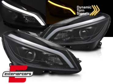 Prednja svjetla LED DRL SEQ žmigavci W205 look (mat crna) / Mercedes C-klasa W204 S204 C204 Facelift (2011-2014), LPMEF3