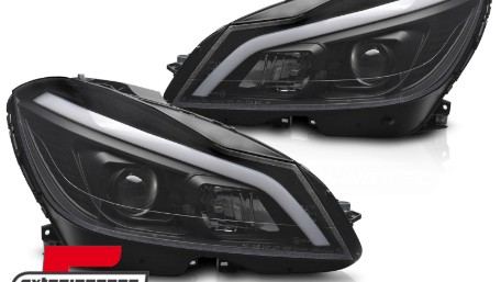 Prednja svjetla LED DRL SEQ žmigavci W205 look (mat crna) / Mercedes C-klasa W204 S204 C204 Facelift (2011-2014), LPMEF3