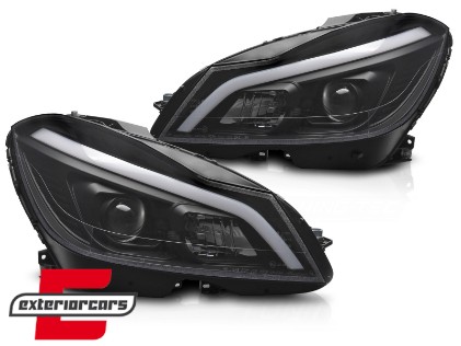 Prednja svjetla LED DRL SEQ žmigavci W205 look (mat crna) / Mercedes C-klasa W204 S204 C204 Facelift (2011-2014), LPMEF3