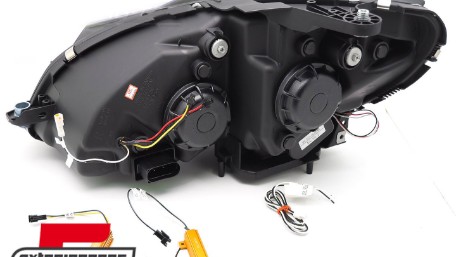 Prednja svjetla LED DRL SEQ žmigavci W205 look (mat crna) / Mercedes C-klasa W204 S204 C204 Facelift (2011-2014), LPMEF3
