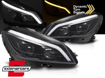 Prednja svjetla LED DRL SEQ žmigavci W205 look (piano crna) / Mercedes C-klasa W204 S204 C204 Facelift (2011-2014), LPMEF4