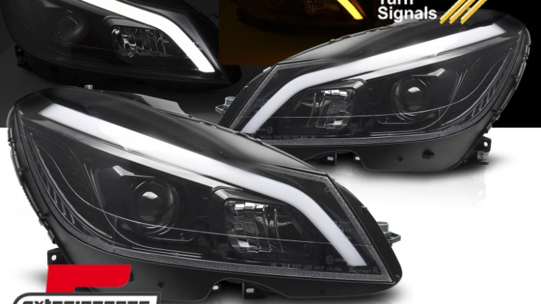 Prednja svjetla LED DRL SEQ žmigavci W205 look (piano crna) / Mercedes C-klasa W204 S204 C204 Facelift (2011-2014), LPMEF4