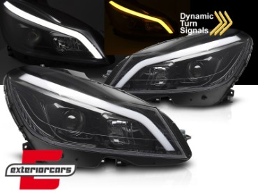 Prednja svjetla LED DRL SEQ žmigavci W205 look (piano crna) / Mercedes C-klasa W204 S204 C204 Facelift (2011-2014), LPMEF4