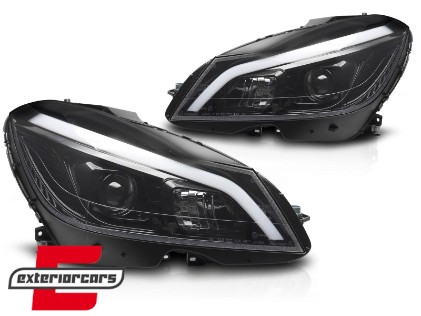 Prednja svjetla LED DRL SEQ žmigavci W205 look (piano crna) / Mercedes C-klasa W204 S204 C204 Facelift (2011-2014), LPMEF4