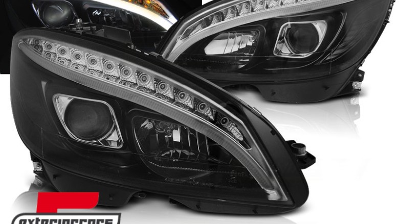 Prednja svjetla LED DRL W205 look (crna) / Mercedes C klasa W204 S204 limuzina karavan (2007-2010), LPMEB5