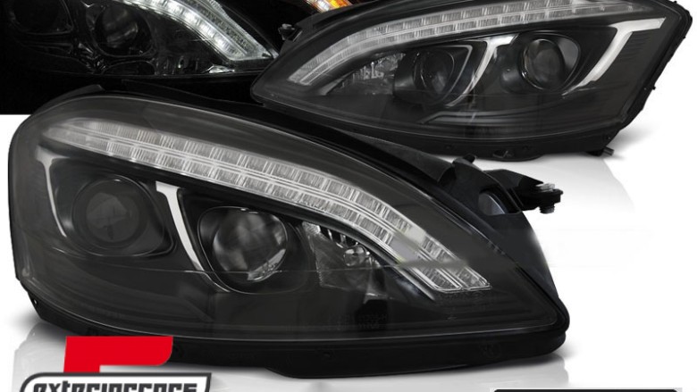 Prednja svjetla LED DRL W222 look (crna) / Mercedes S-klasa W221 (2005-2009), LPMEB3
