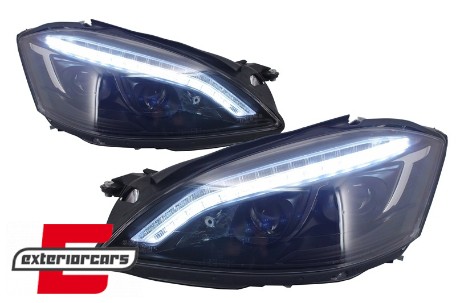 Prednja svjetla LED DRL W222 look (crna) / Mercedes S-klasa W221 (2005-2009), LPMEB3