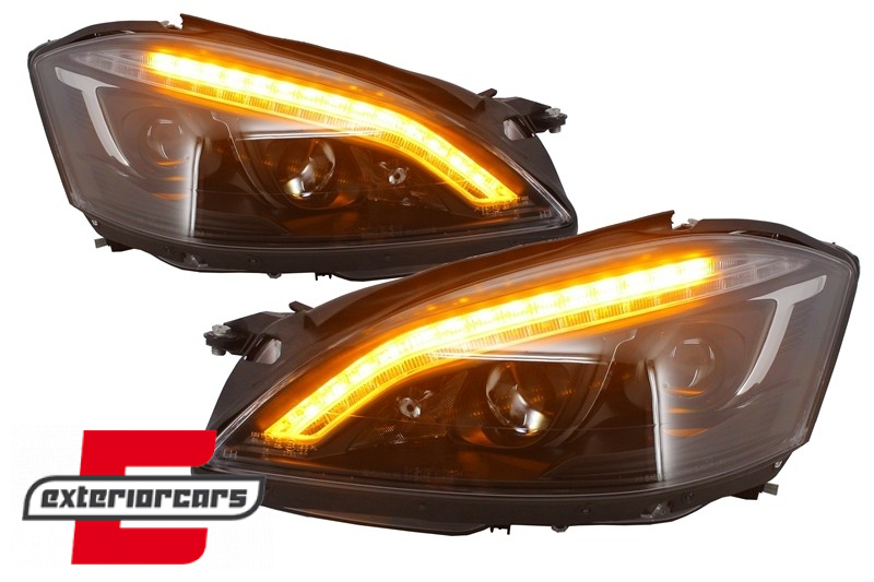 Prednja svjetla LED DRL W222 look (crna) / Mercedes S-klasa W221 (2005-2009), LPMEB3