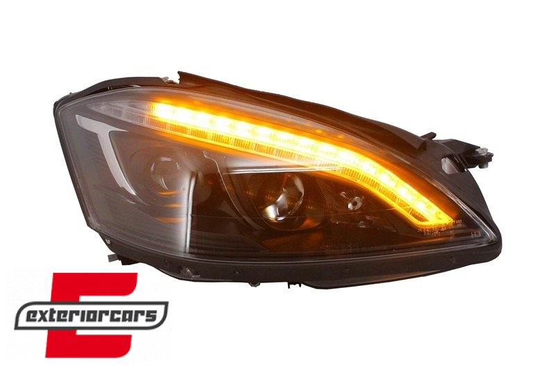 Prednja svjetla LED DRL W222 look (crna) / Mercedes S-klasa W221 (2005-2009), LPMEB3