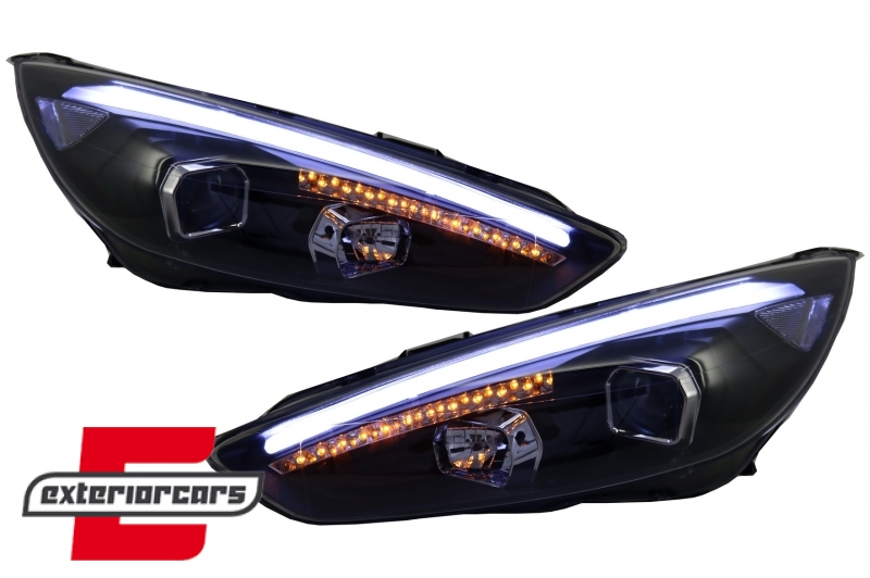 Prednja svjetla LED DRL Xenon look (crna) / Ford Focus Mk3 Facelift (2014-2018), LPFO79