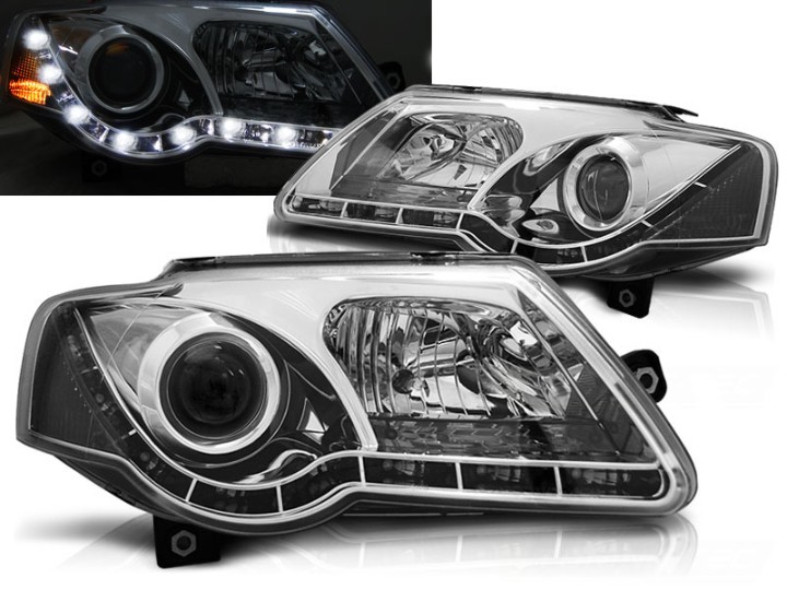 Prednja svjetla LED True DRL (chrome) / Volkswagen Passat B6 3C (03.2005-2010), LPVWJ6