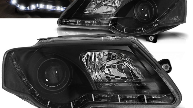 Prednja svjetla LED True DRL (crna) / Volkswagen Passat B6 3C (03.2005-2010), LPVWJ7