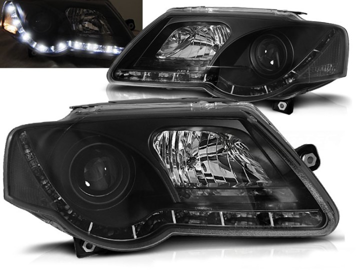Prednja svjetla LED True DRL (crna) / Volkswagen Passat B6 3C (03.2005-2010), LPVWJ7