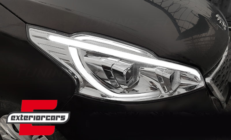 Prednja svjetla LED TubeLight (chrome) / Peugeot 208 (2012-06.2015), LPPE30