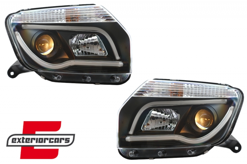 Prednja svjetla LED TubeLight dizajn (crna) / Dacia Duster I (2010-2013), LPDA02