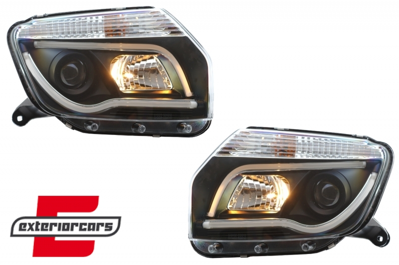 Prednja svjetla LED TubeLight dizajn (crna) / Dacia Duster I (2010-2013), LPDA02