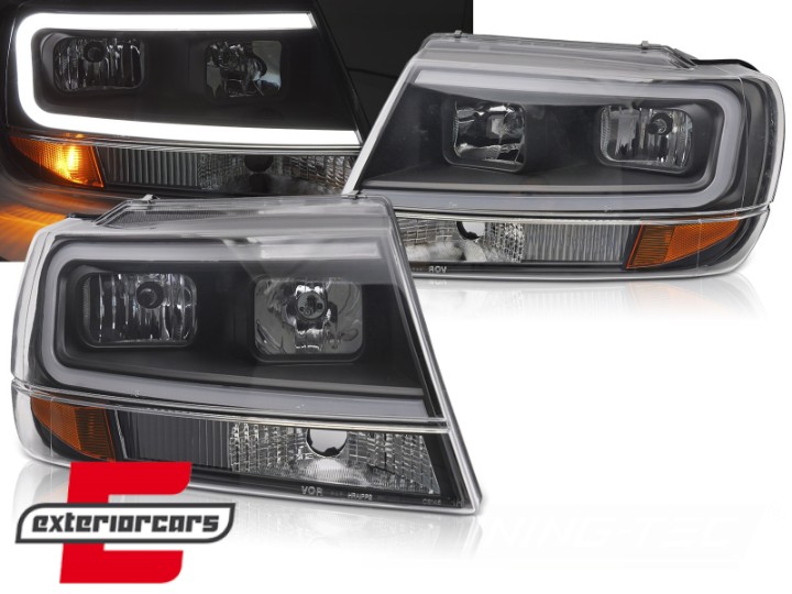 Prednja svjetla LED TubeLight dizajn (crna) / Jeep Grand Cherokee (1999-05.2005), LPCH39