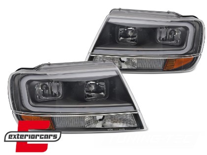 Prednja svjetla LED TubeLight dizajn (crna) / Jeep Grand Cherokee (1999-05.2005), LPCH39