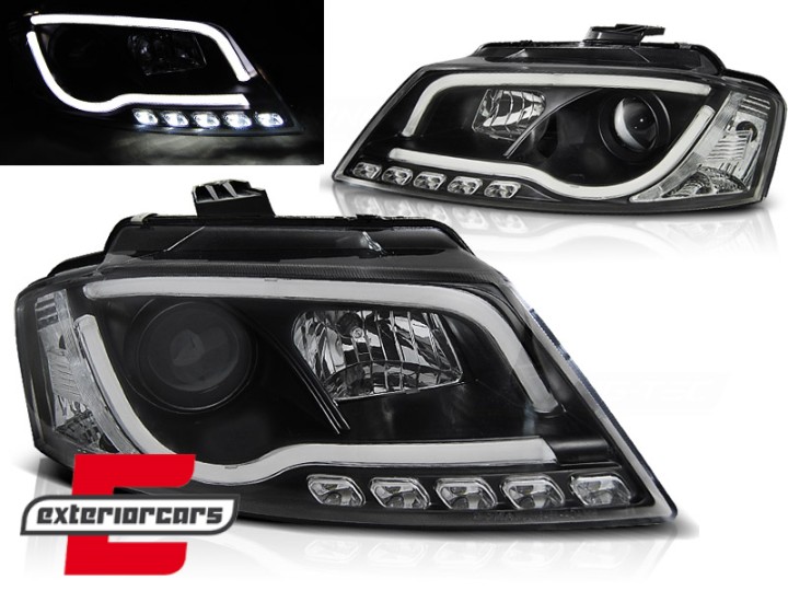 Prednja svjetla LED TubeLight DRL (crna) / Audi A3 8P Facelift Hatchback Sportback (2008-2012), LPAUA0