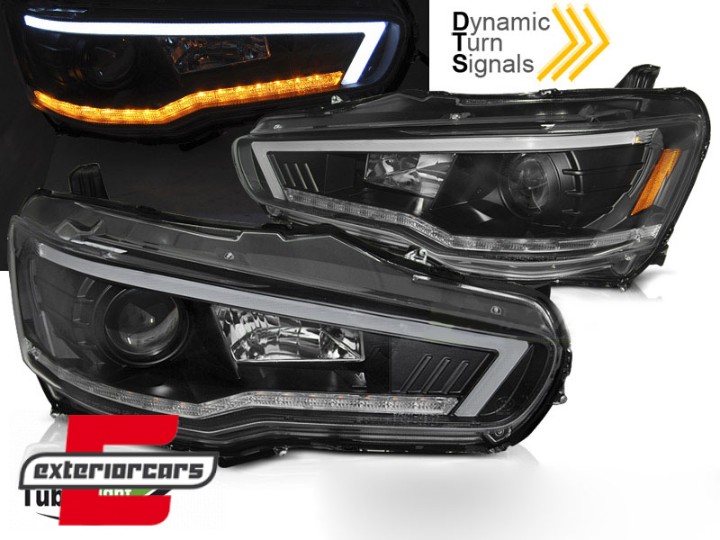 Prednja svjetla LED TubeLight SEQ žmigavci (crna) / Mitsubishi Lancer 8 (2007-2017), LPMI21
