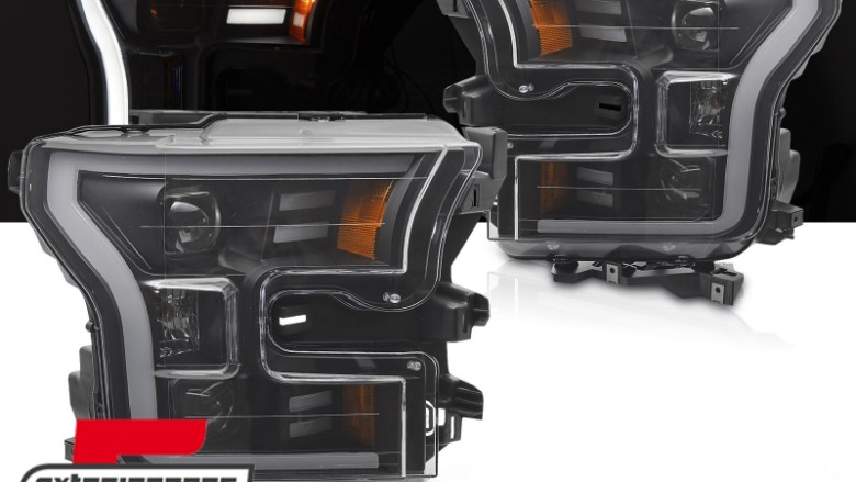 Prednja svjetla SEQ žmigavci TubeLight dizajn (crna) / FORD F150 Mk13 (2014-2017), LPFOB3