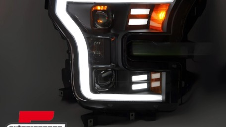 Prednja svjetla SEQ žmigavci TubeLight dizajn (crna) / FORD F150 Mk13 (2014-2017), LPFOB3