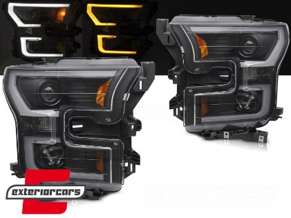 Prednja svjetla TubeLight dizajn (crna) / FORD F150 Mk13 (2014-2017), LPFOB4