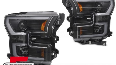 Prednja svjetla TubeLight dizajn (crna) / FORD F150 Mk13 (2014-2017), LPFOB4