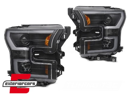 Prednja svjetla TubeLight dizajn (crna) / FORD F150 Mk13 (2014-2017), LPFOB4