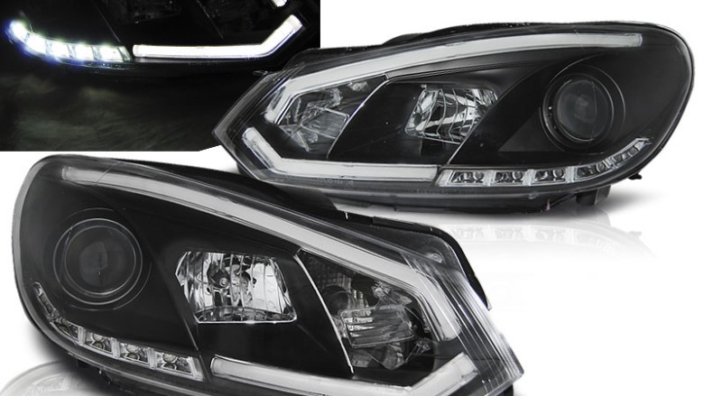 Prednja svjetla TubeLight DRL (crna) / Volkswagen Golf 6 (10.2008-2012), LPVWI5