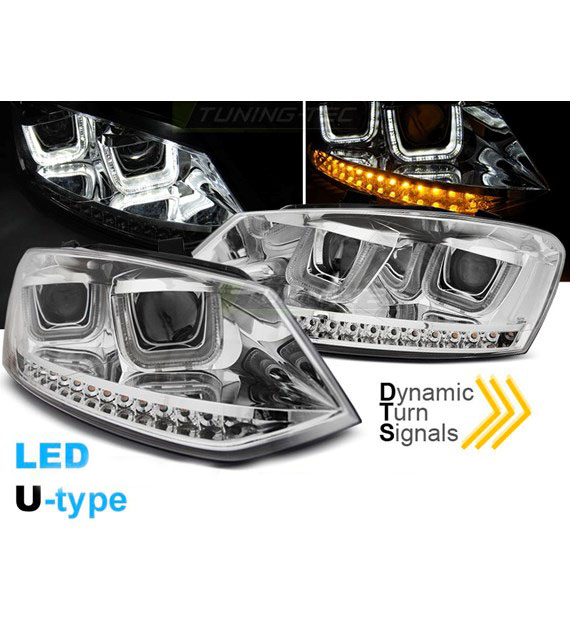 Prednja svjetla U-dizajn LED SEQ žmigavci (chrome) / VW Polo 6R (03.2009-03.2014), LPVWN1