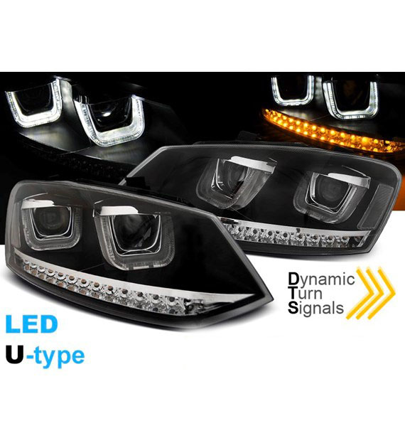 Prednja svjetla U-dizajn LED SEQ žmigavci (crna) / VW Polo 6R (03.2009-03.2014), LPVWN2