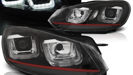 Prednja svjetla U-LED DRL Golf 7 GTI look (crna) / Volkswagen Golf 6 (10.2008-2012), LPVWP5