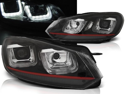 Prednja svjetla U-LED DRL Golf 7 GTI look (crna) / Volkswagen Golf 6 (10.2008-2012), LPVWP5